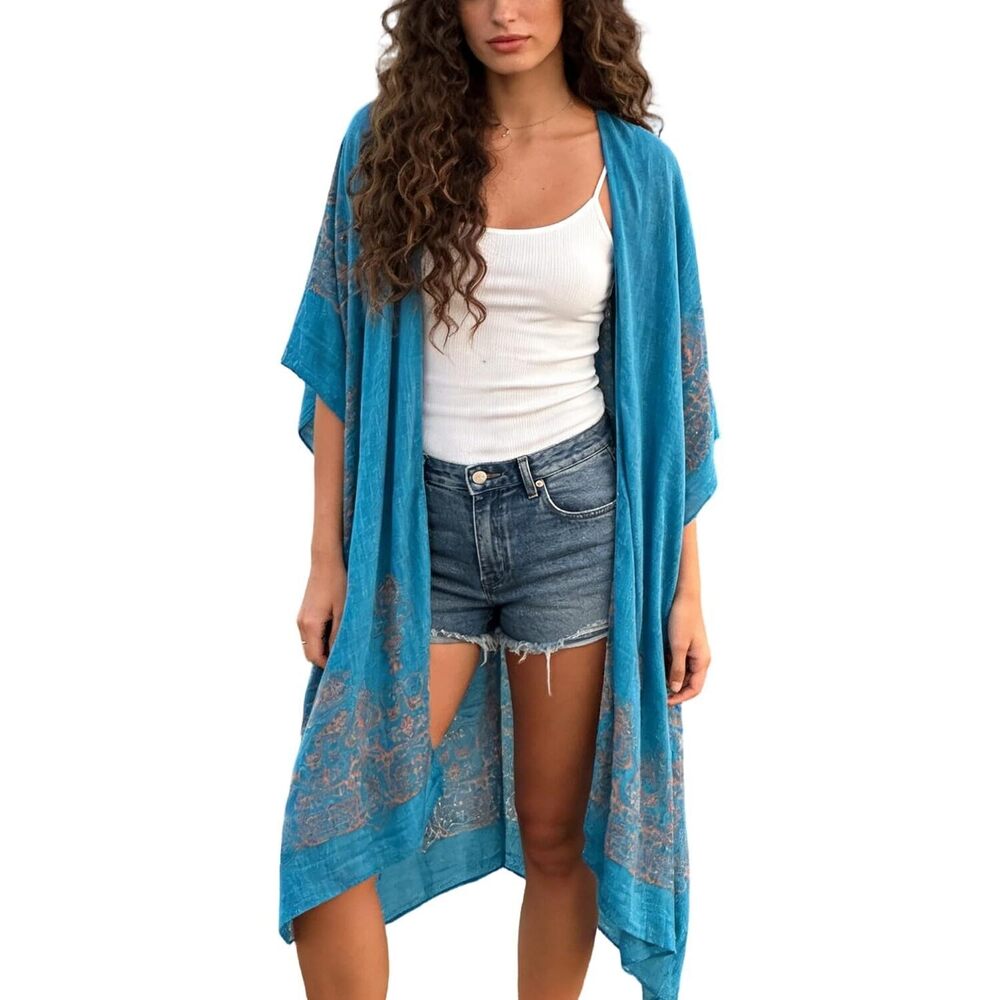 Women's Kimono Swimsuit Coverups Beach Floral Casual Cardigan